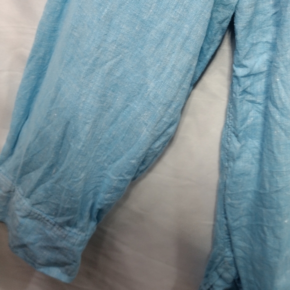 Talbots 100% Linen Tunic Top Women's 2XL Blue Long Sleeve Roll Tab Minimalist - Picture 4 of 9